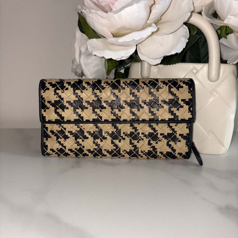 Bottega Veneta Intrecciato Houndstooth Leather Continental Wallet